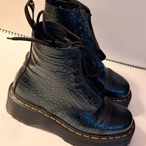 Dr. Martens Croc Embossed Black Boots Size 7 EU 38